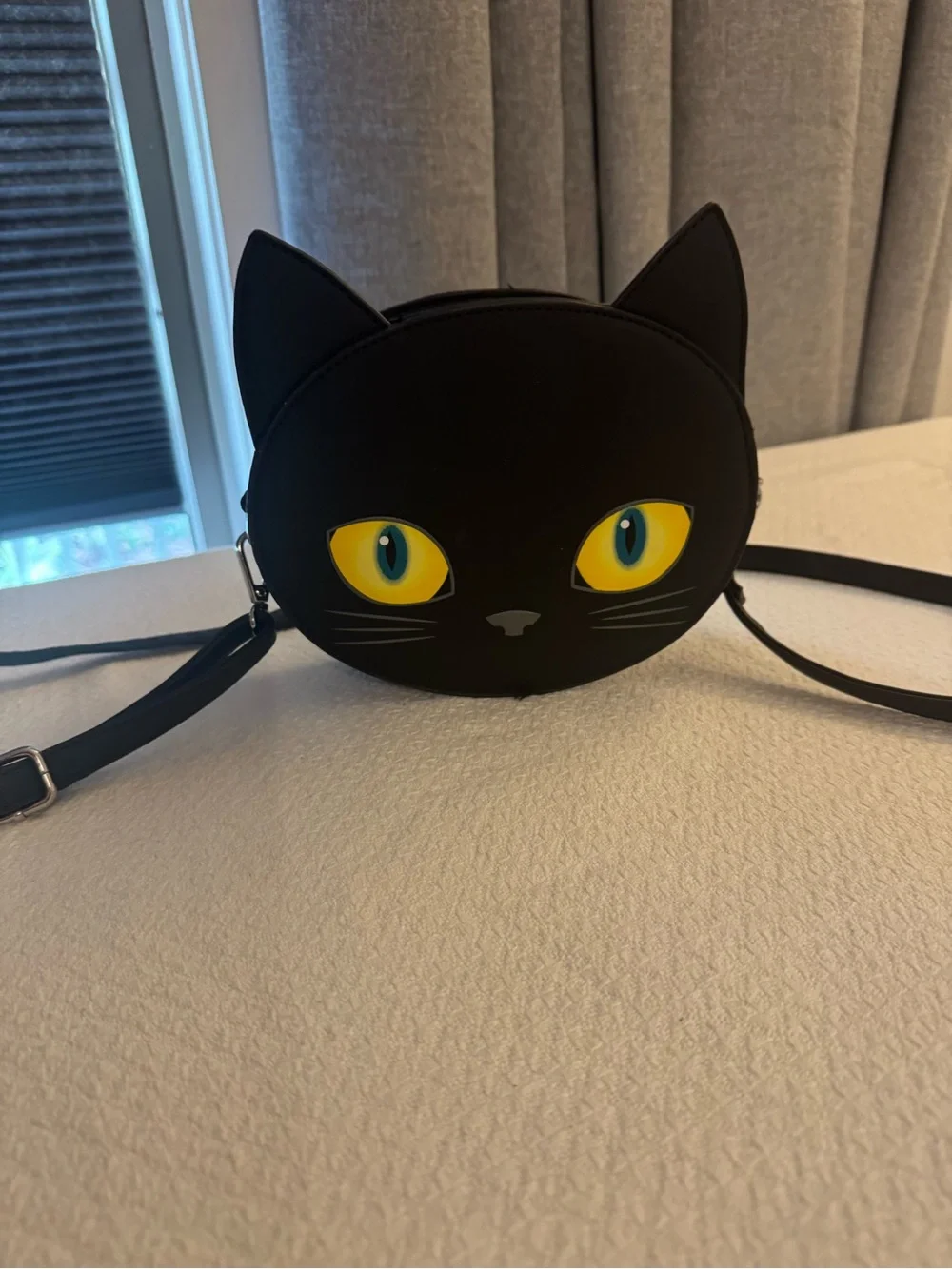 Black Cat Face Crossbody Bag with Yellow Eye Details